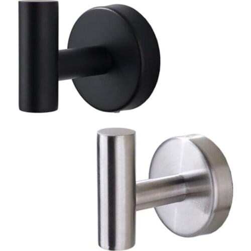 304 Stainless Steel Single Hook Adhesive Coat Hook Nail Free /Wall Mounted Robe Towel Hook for Bathroom, Kitchen -Silver, Black