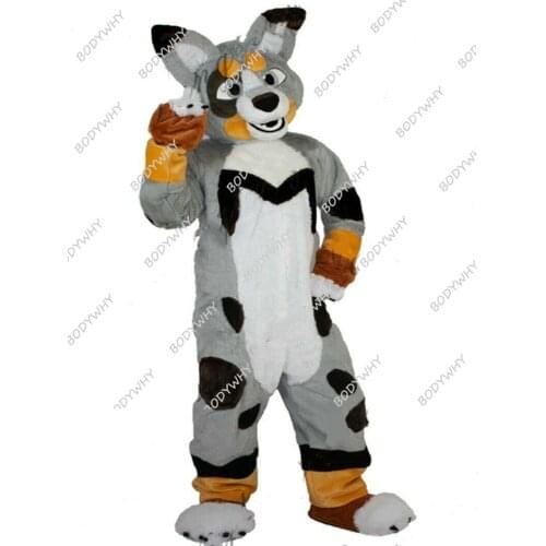 Long Fur Husky Fox Dog Mascot Costume Cosplay Animal Fancy Dress Parade Furry Fursuit Advertising Parade Adults Outfits