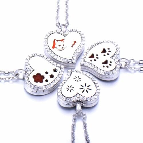 Stainless Steel Heart Aroma locket Necklace Magnetic Aromatherapy Essential Oil Diffuser Perfume Locket Pendant Jewelry