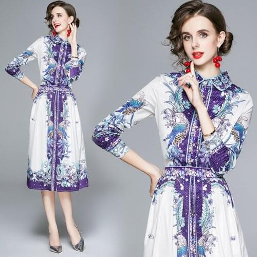 New 2020 High Quality Self Portrait Designer Runway Party Dress Womens Elegant Patchwork Floral Print Two Piece Set Shirt Dress