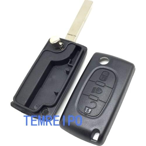 10pcs/lot Flip Key Case Shell 3 Buttons Remote Key Blank Cover without battery clamp For Peugeot 307 With Light Button VA2 blade