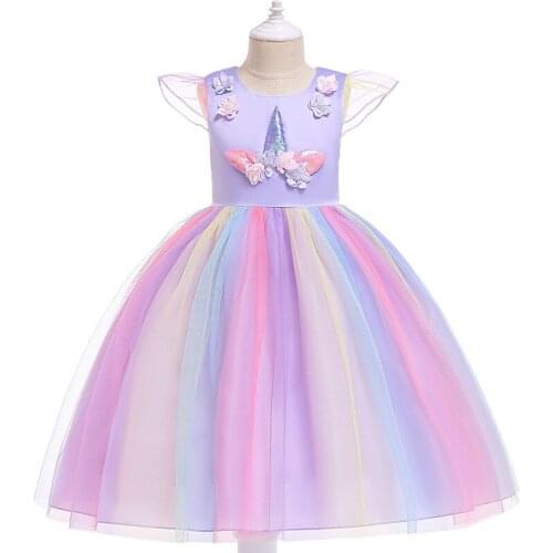 Girls Unicorn Cosplay Dress Costumes For Childrens Princess Birthday Party Dress Kids Halloween Christmas Clothes