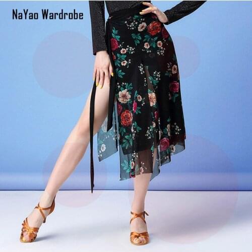 Floral Latin Dance Dress Women Waist Chain Hip Scarf Latin Dance Skirt Ballroom Tango Chacha Belly Dancing Performamnce L58