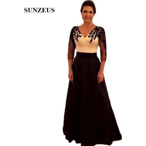 3/4 Sleeve Elegant Mother of the Bride Dresses V Neck A-Line Black Tulle Formal Dresses 2021 mutter der braut kleider