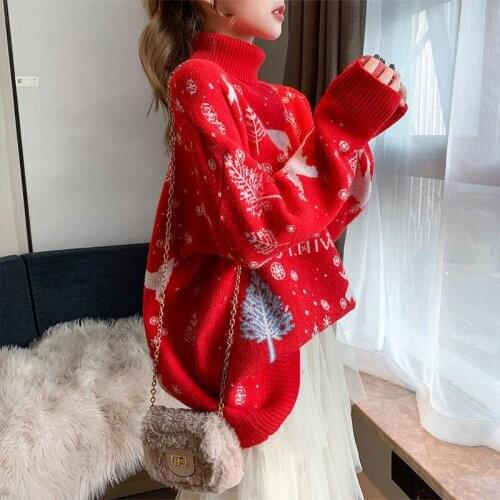 Christmas turtleneck Pullover Sweater sweater, loose in autumn and winter, thickened outside