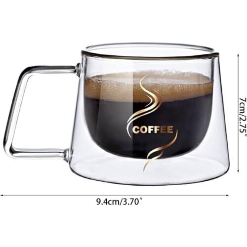 Double Wall Insulated Glasses Coffee Mugs with Square Handle Durable Unique Coff