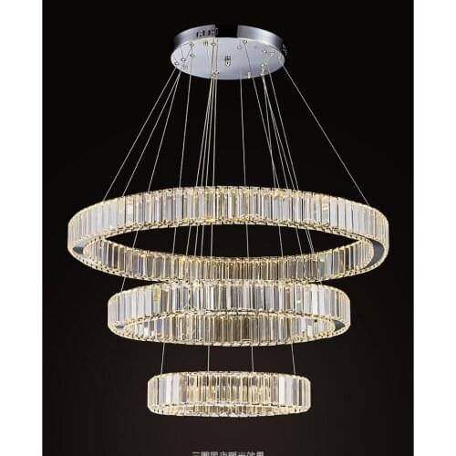 Modern simple LED crystal chandelier atmosphere living room lamp villa hotel custom ring chandelier stainless steel lighting