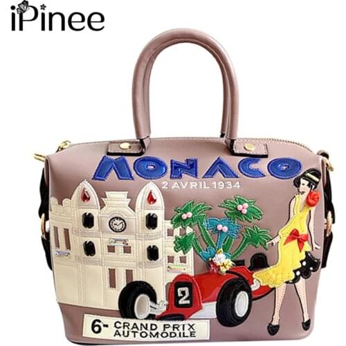 IPinee Women Handbag Fashion Style Female Cartoon Embroidery Shoulder Bags Girl Pattern Messenger Bags Leather Casual Tote