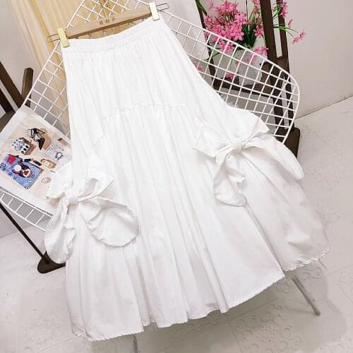 Korobov Korean Sweet Bow Women Skirts 2021 Autumn New Midi A-Line Skirt Japanese Kawaii Preppy Style Faldas Mujer