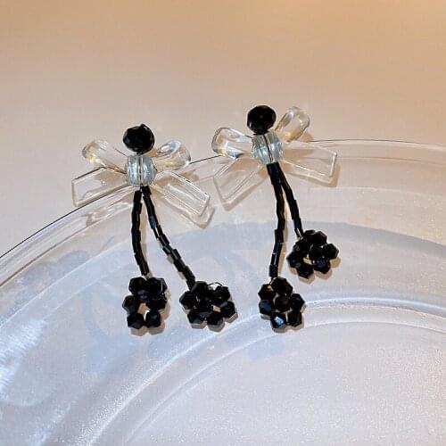 Origin Summer Hyperbole Clear Arcylic Cross Knotted Dangle Earrings for Women Black Flower Pendant Earrings Trendy Accessories