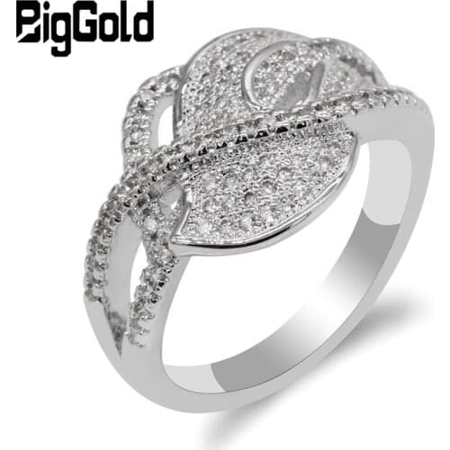 Women CZ Ring with AAA Cubic Zirconia Stones Copper with Rhodium Plated Gorgeous Leaf Rings for Women Special Engagement Jewelry