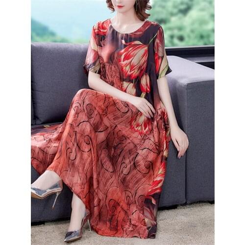 Plus Size Womens 2021 Summer Round Neck Five-Point Sleeve Stitching Printing Dress Tide Vintage Casual Loose Vestidos zh1513