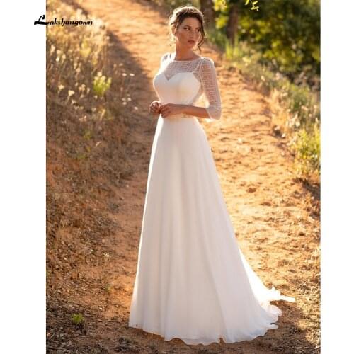 Sexy Lace Boho Bridal Robe A Line Wedding Dresses Spring Summer 2021 New Mariage 3/4 sleevesBeach Wedding Dress Vestido de noiva