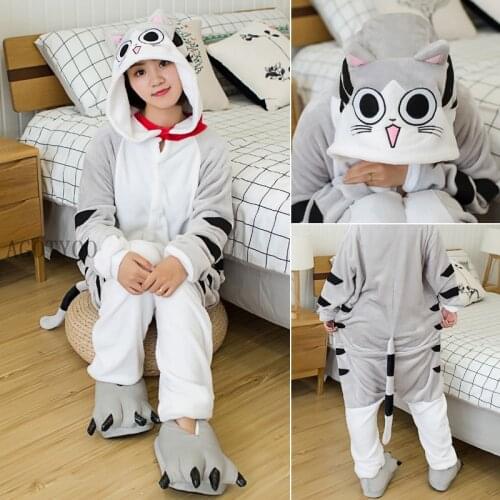 Halloween Unicorn Pajamas Adult Animal Cheese Cat Onesie Women Men Couple Winter Pyjama Stitch Sleepwear Flannel Pijama