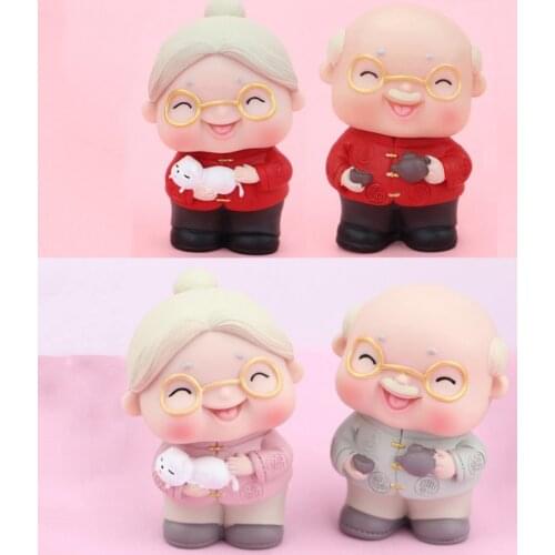 Mini Lovely Figures Grandma Grandpa Old Couple DIY Fairy Garden Ornament Doll Couple Gift Figurines Miniature Cake Decoration