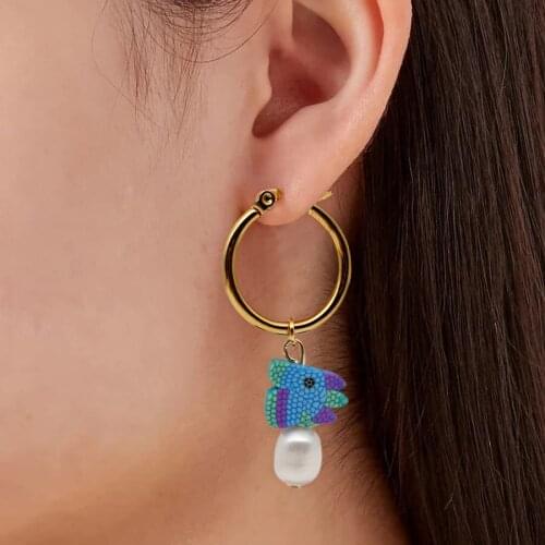 2021 Hot Large Hoop Earrings Bohemian Natural Pearl Colorful Dinosaur Earrings Women Soft Clay Pearl Pendant Earring
