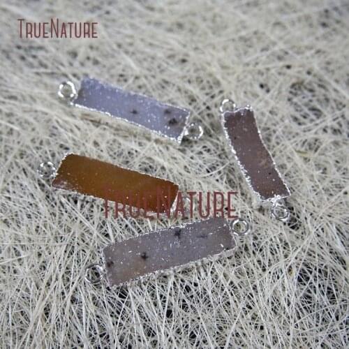 5Pcs Best Seller Agates Druzy Double Bail Pendant Silver Plated Rectangular Connector Approx 30x10mm PC961