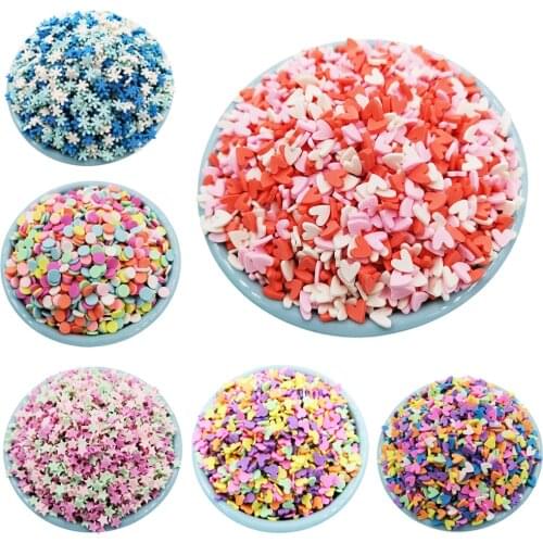 50g/lot Polymer Soft Clay Sprinkles Heart Five Star Snowflakes Bow Candy Sprinkles for Crafts DIY Making Slime Nail Art Slices