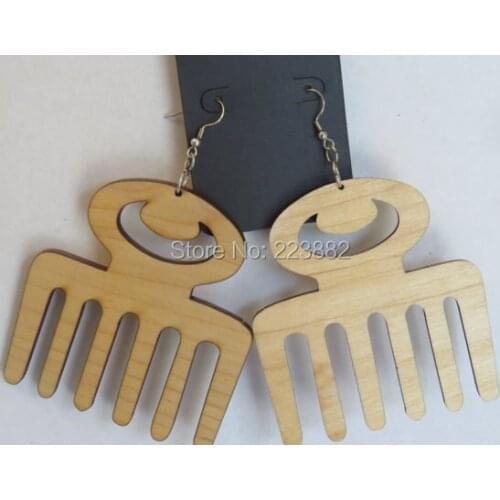 7pairs/lot unfinished wholesale Afro Pick Wooden Earrings