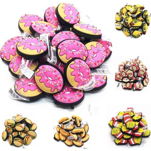 Freeshipping Hamburg Popcorn Donuts Shoe Charms Decorations Novelty Chips PVC Shoes Accessories fit Croc JIBZ X-mas Kids Gifts
