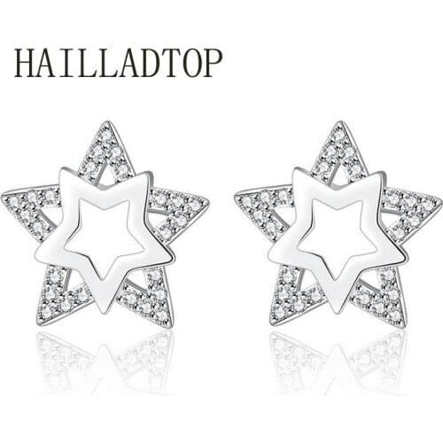 Shining Star Stud Earrings Silver Plated Fashion Earring Trendy Stud Luxury Austria Cubic Zircon Gift For School Girls Kids