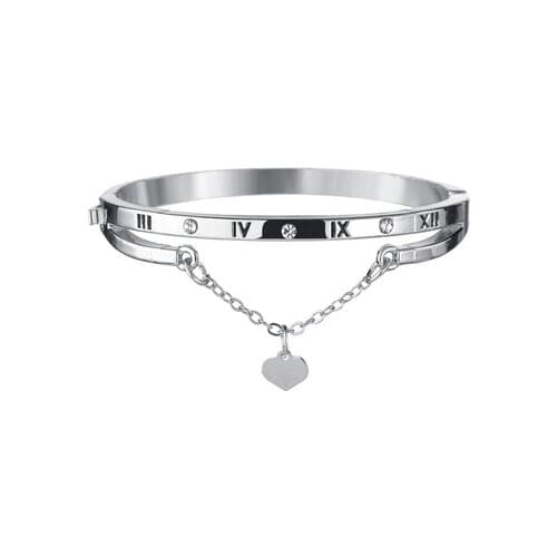 Number Bracelet Silver Color Rose Gold Heart Pendant Women Bangle Fashion Bangle For Lovers