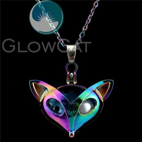 C128 Rainbow Color Fox Beads Cage Essential Oil Diffuser Aromatherapy Stone Pearl Cage Magnet Locket Necklace Women Party Gift