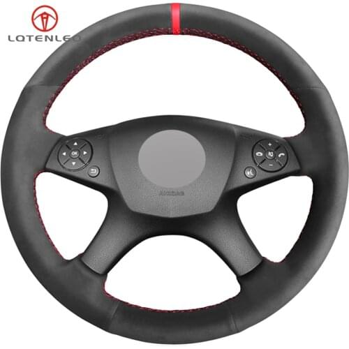 LQTENLEO Black Suede DIY Car Steering Wheel Cover For Mercedes-Benz W204 C-Class 2007-2010 C280 C230 C180 C260 C200 C300