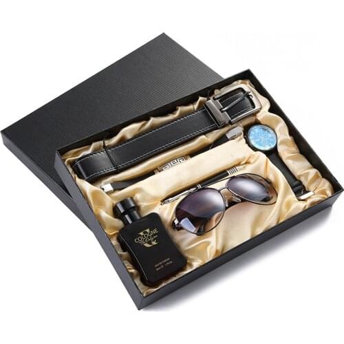 Business Gift Set Glasses + Perfume + Belt + Bracelet + Pen + Men Watch Set Valentines Day Gift For Boyfriend Birthday Gift