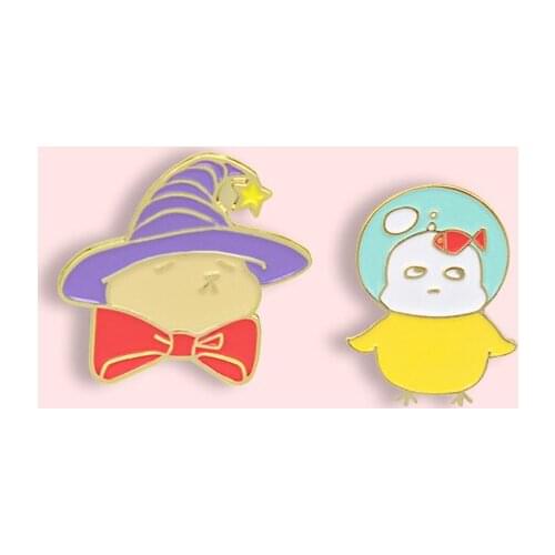 Pride Magic Cat Badge Creative Cartoon Head Wearing Goldfish Bowl Yellow Chicken Metal Enamel Brooch Fun Lapel Backpack Jewelry
