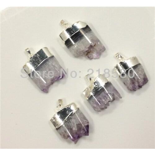 H-AMD05 10pcs Druzy Amethysts Slice Pendant with Silver