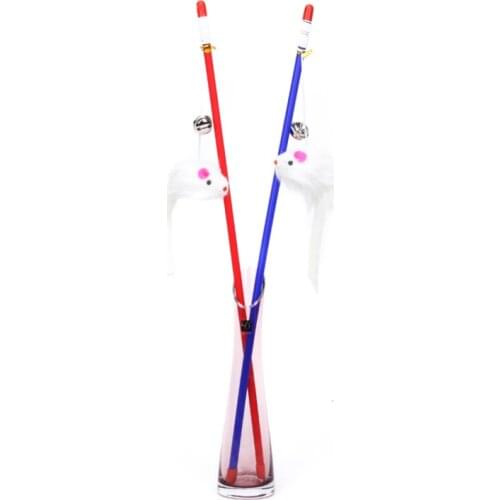 Interactive Pet Toy For Cats Kitten Exercise Teaser Wand With Bell And Plush Mouse (color Random)