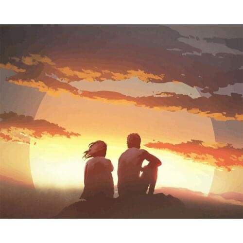 Picture By Numbers Lovers watch the sunset Landscape Paint Canvas Picture Oil Painting By Numbers Sea Handpainted Home