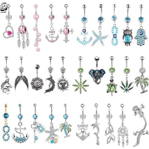1pc Bohemia Navel Piercing Belly Button Rings Bar Crystal Zircon Dangling Ombligo Party Stud Barbell for Woman Body Jewelry 14g