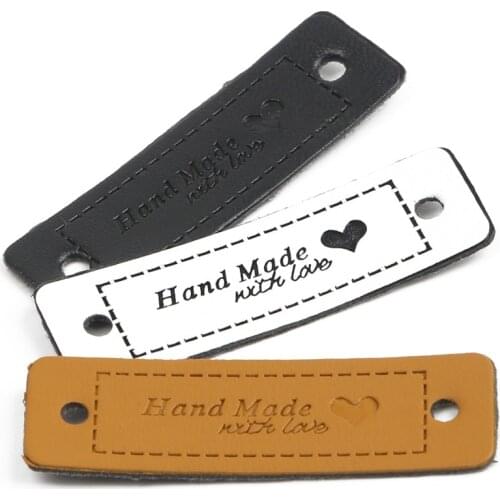 12pcs/lot handmade with love leather tags for lover family gifts hand made leather labels for love friendship craft zakka label