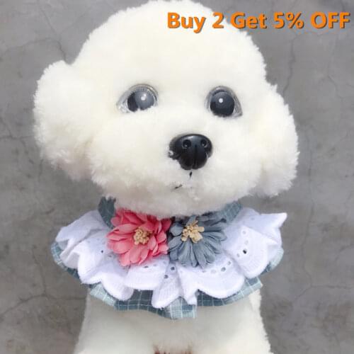 Lovely Dog Lace Collar Big Flowers Cute Pet Collars Dog Cat Necklace Decor Bibs For Puppy Teddy Bichon Poodle Neckerchief
