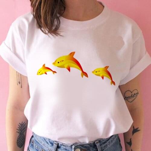 Lovely whale printed t shirt women 90s Graphic T-shirt Harajuku Tops Tee Cute Short Sleeve animal tshirt Female Tshirts