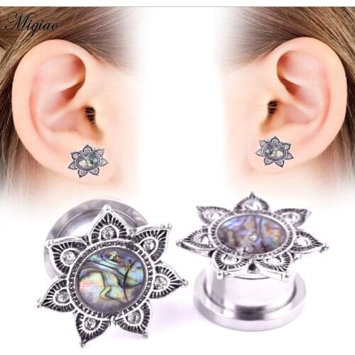 Miqiao 2pcs 8-16mm Body Piercing Jewelry Hot Selling Shell Ear Expander Stainless Steel Flower Ear Pinna Unisex