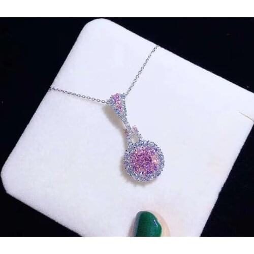 Fashion Pink Zircon Pendant Necklace Luxury Two Color Round Ring For Women Wedding Party Fine Jewelry Charm Handmade Earrings