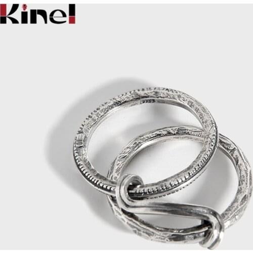 Kinel Fashion Silver 925 Jewelry Vintage Make Old Double Layer Rings for Women Punk Party Europe America New 2021 Gift