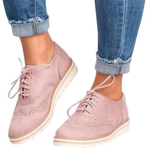Fashion Women Casual Shoes Breathable Slip-On Stability Round Toe Solid Color Ankle Flat Suede Lace Up Sport Shoes Plus Size