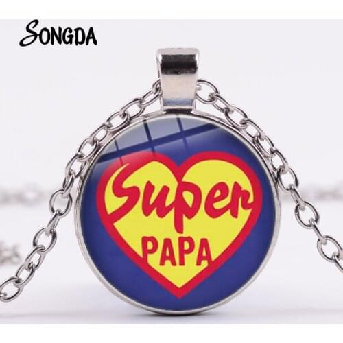 Dad Print Necklace On Neck I Love PAPA Glass Cabochon Badge Pendant Men Choker High Quality New Year Fathers Day Gifts