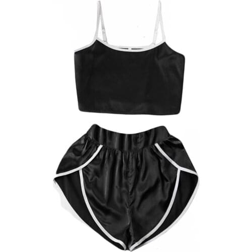 Stylish Bar Womens Sexy Pajamas Set Satin Silk Cute Sexy Lingerie Nightdress Closure Women Loose Shorts Underwear Set 2019 H06