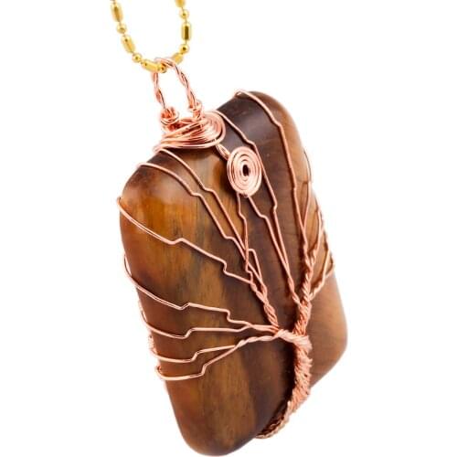 TUMBEELLUWA Gold Color Wire Wrapped Rectangle Tree of Life Stone Pendant Healing Reiki Chakra Women Pendant For Jewelry Making