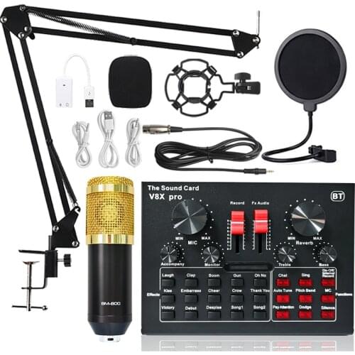 BM 800 Professional Studio Condenser Microphone Wireless Karaoke Microphone V8XPRO Sound Card PC Computer Phone MIC with Youtube