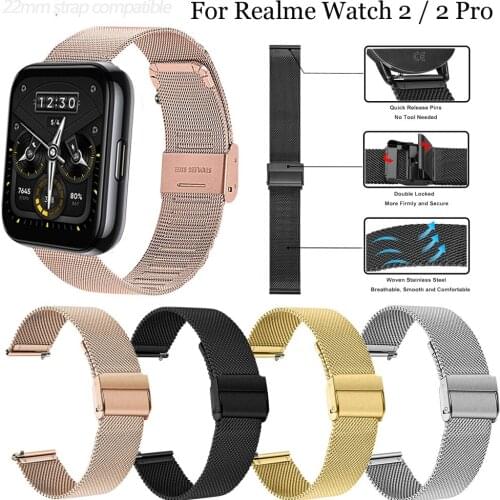 22mm compatible metal strap for Realme Watch 2 2 Pro Sport Smart watch Stainless Steel band Bracelet for Realme watch S S Pro