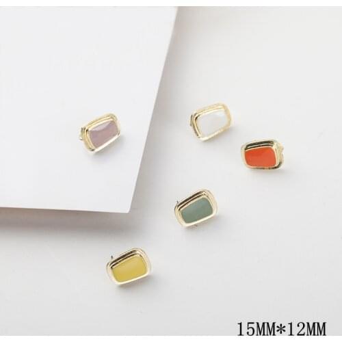 10 PCS 15mm*12mm Fashion Metal Alloy Gold Drops Of Glaze Stud Earring Settings With a Loop For Jewelry Making