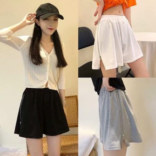 New Sports Women Shorts Summer Fashion Harajuku Zipper Split Shorts Female Street attire Girl Solid Color Casual Shorts Womens