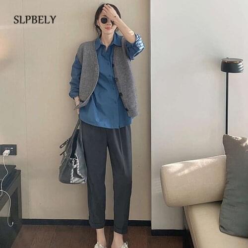 SLPBELY Women V Neck Sleeveless Vest Sweater Spring Autumn Casual Knitted Cardigan Jumper Top 2021 Fashionable Korean Knitwears