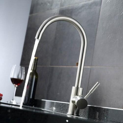 Kitchen Sink Faucet All Stailnless Steel Material Single Handle Deck Mount Nickel Brush Hot And Cold Basin Taps BCFLR002